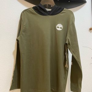 Timberland Boys Long Sleeve Hooded T-Shirt in Olive Green - L
